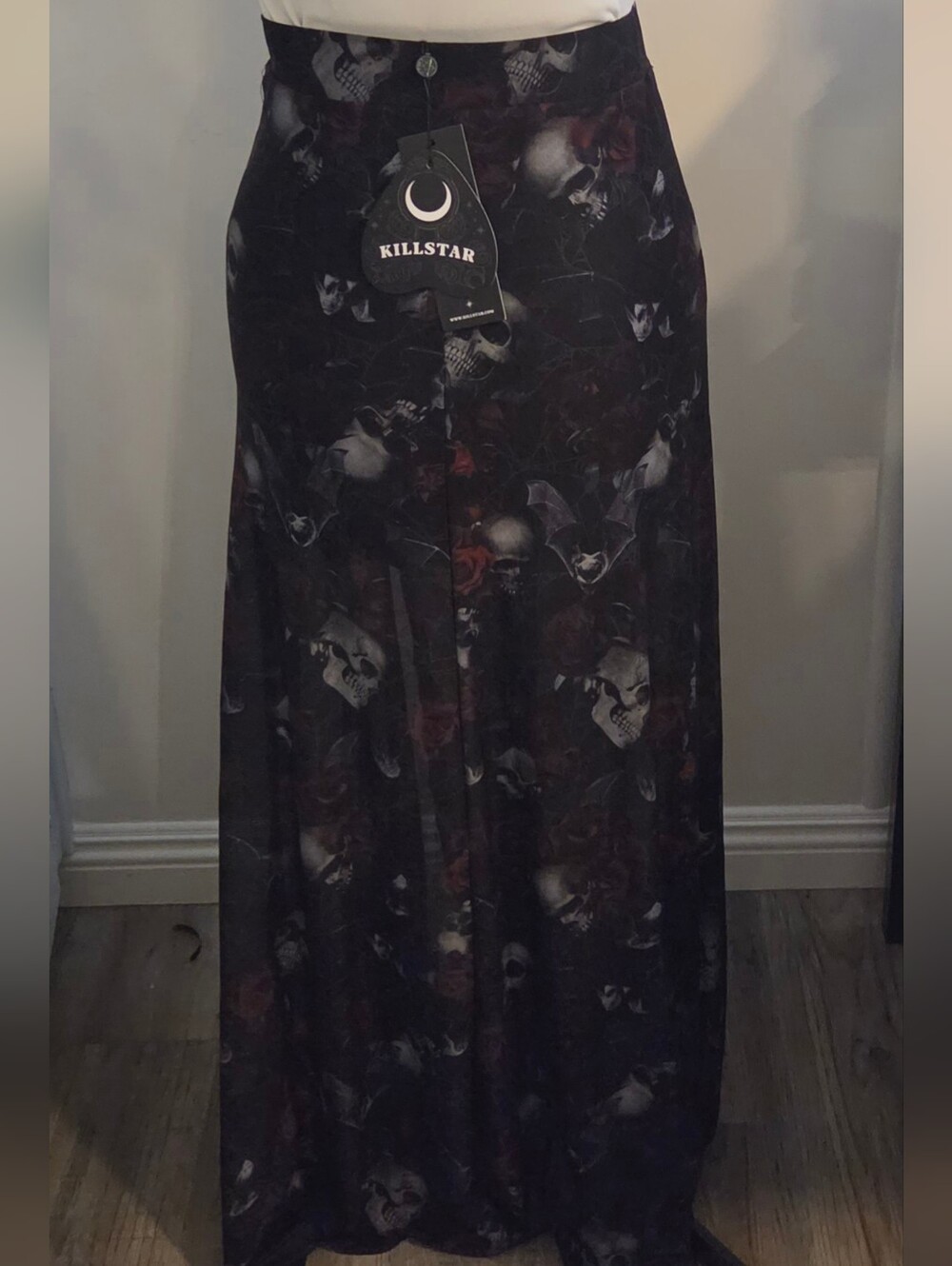 NWT Killstar Kleodora Gothic Black Sheer Skull & Rose Maxi Skirt, XS - Picture 3 of 15